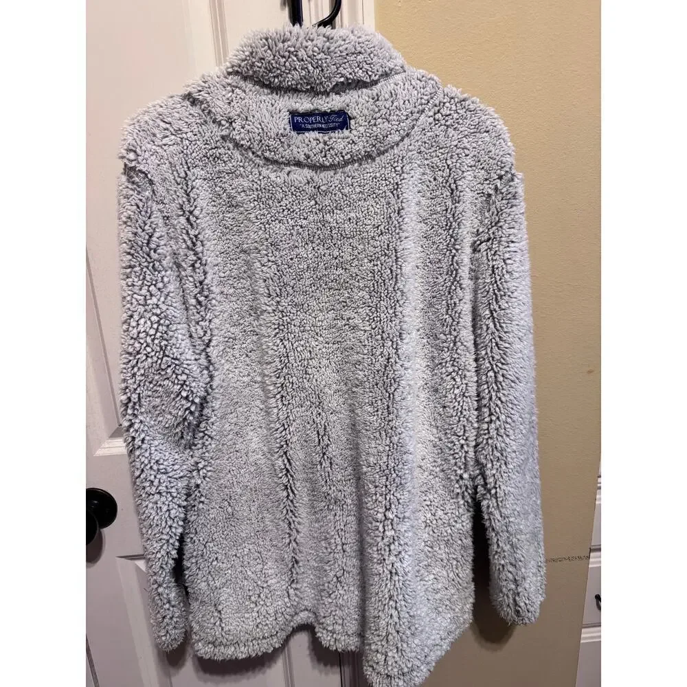 Properly Tied Pintail Pullover Sherpa Cozy Gray Quarter Zip Pockets Sweater XL